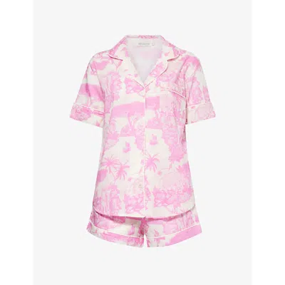 Desmond And Dempsey Womens  Illustrated-print Short-sleeve Cotton Pyjama Set In Loxodonta