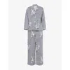 Desmond And Dempsey Womens Contrast-trim Long-sleeve Cotton Pyjama Set Navy