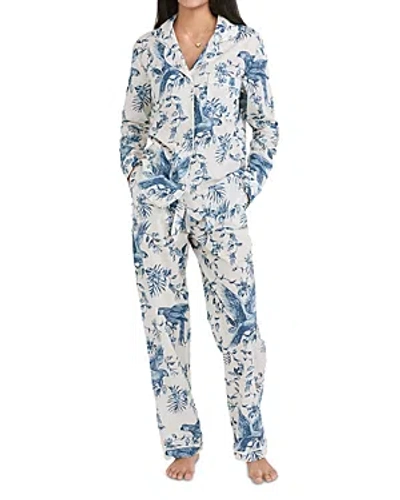 Desmond & Dempsey Bromley Parrot Long Pajama Set In Cream/blue