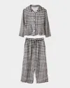 Desmond & Dempsey Long Sleeve Linen Pajamas In Gingham Linen Black/white