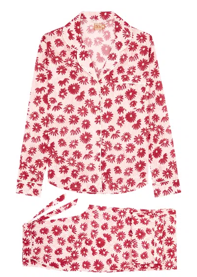 Desmond & Dempsey Chamomile Cotton Pyjama Set In Pink