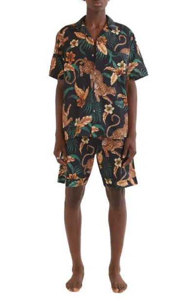 Desmond & Dempsey Soleia Camp-collar Printed Cotton-poplin Pyjama Set In Black