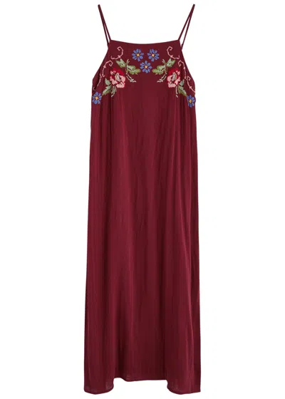 Desmond & Dempsey Square-neck Cross Stitch Nightie In Burgundy