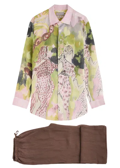 Desmond & Dempsey Dreamland Printed Linen Pyjama Set In Multicoloured