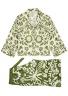 Desmond & Dempsey Women's Fabelei Placed Boxy Shirt And Wide Leg Trouser Multi In Green