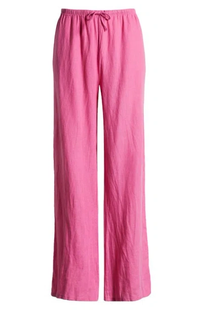 Desmond & Dempsey Linen Flare Pajama Pants In Pink