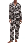 Desmond & Dempsey Pegasus Printed Cotton Pyjama Set In Black/white