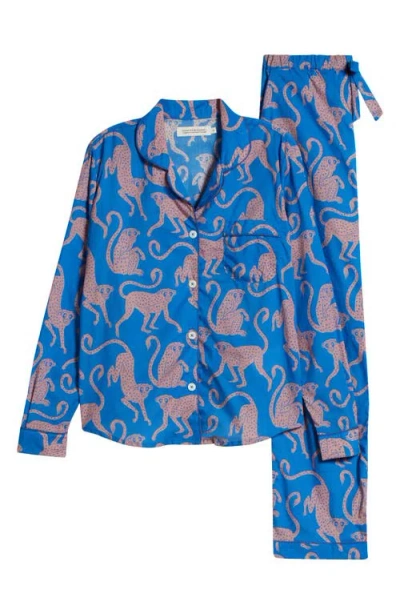 Desmond & Dempsey Long Sleeve Cotton Pajamas In Blue/pink