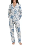 Desmond & Dempsey Bromley Parrot Long Pajama Set In Parrot Cream/blue