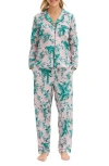 Desmond & Dempsey Parrot-print Organic Cotton Pajama Set In Parrot Pink/green
