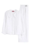 Desmond & Dempsey Lace-trim Pyjama Sets In Plain Double Gauze White