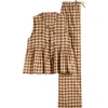 Desmond & Dempsey Pleat Cotton Sleeveless Pajamas In Gingham 50's Voile Brown/cream
