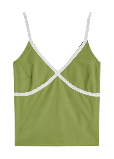 Desmond & Dempsey Poplin Cotton Pyjama Camisole Top In Green