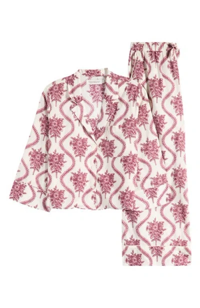 Desmond & Dempsey Floral-print Boxy Shirt And Wide-leg Trousers Set In Alpen Flora Cream/pink