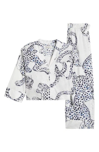 Desmond & Dempsey Print Boxy Wide Leg Cotton Pajamas In Jag Cream
