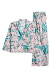 Desmond & Dempsey Print Boxy Wide Leg Cotton Pajamas In Pink/green