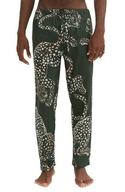 Desmond & Dempsey Print Cotton Pajama Pants In Green
