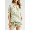Desmond & Dempsey Print Cotton Short Pajamas In Flowers Oftime Linen Sage & Gr