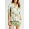 Desmond & Dempsey Print Cotton Short Pajamas In Flowers Oftime Linen Sage & Gr