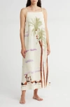 Desmond & Dempsey Linen Printed Nightie In Mirage Linen Cream