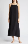 Desmond & Dempsey Womens Linen Square Nightie In Plain Linen Black