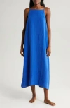 Desmond & Dempsey Print Square Neck Linen Nightgown In Plain Linen Lazuli