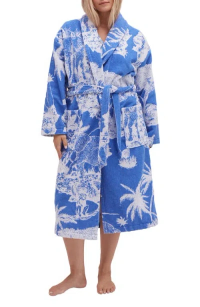 Desmond & Dempsey Printed Towel Robe In Loxodonta Blue/white