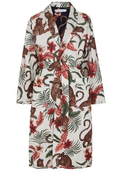Desmond & Dempsey Soleia Printed Quilted Cotton Robe In Cream