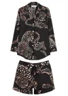 Desmond & Dempsey The Jag Printed Cotton Pyjama Set In Navy