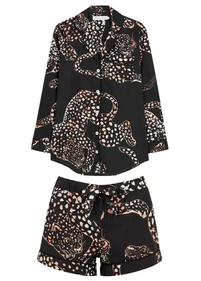 Desmond & Dempsey The Jag Printed Cotton Pyjama Set In Navy