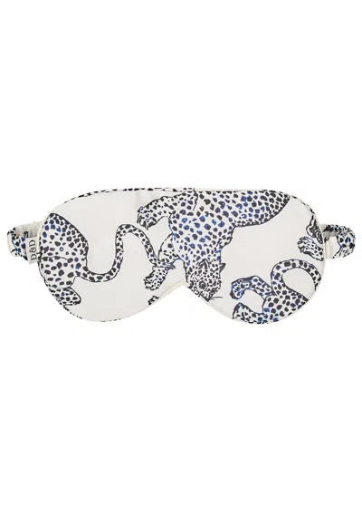 Desmond & Dempsey The Jag Printed Silk Eye Mask In White