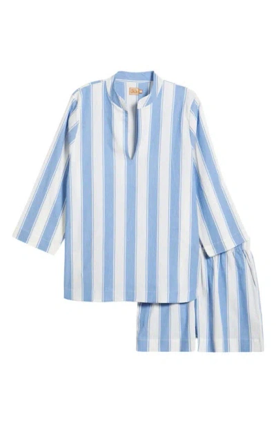 Desmond & Dempsey Feluka Stripe Stretch Cotton Short Pyjamas In Blue
