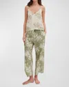 Desmond & Dempsey Floral Leopard-print Cami & Pants Pajama Set In Flowers Of Time Sage  Green