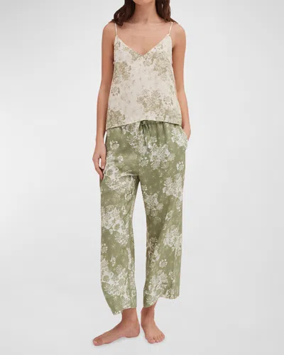 Desmond & Dempsey Floral Leopard-print Cami & Pants Pajama Set In Flowers Of Time Sage  Green