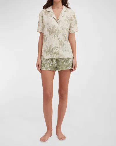 Desmond & Dempsey Floral-print Cotton Pajama Set In Sage & Green