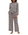 Desmond & Dempsey Long Sleeve Linen Pajamas In Gingham Black