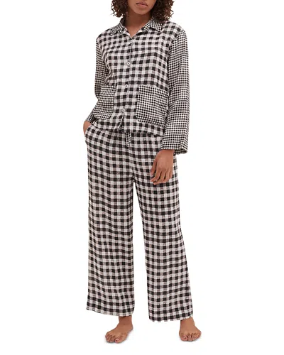 Desmond & Dempsey Gingham Linen Pajama Set In Gingham Linen Black/white