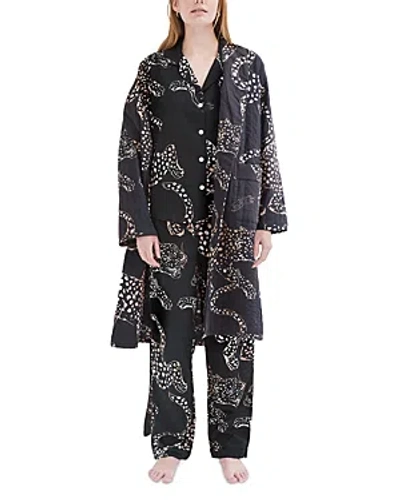 Desmond & Dempsey Jag Print Quilted Robe In Navy