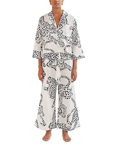 Desmond & Dempsey Jag Print Wide Leg Pajama Set In Cream