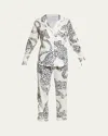 Desmond & Dempsey Large Leopard Long-sleeve Pajama Set In Cream