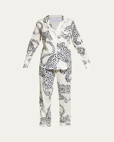 Desmond & Dempsey Large Leopard Long-sleeve Pajama Set In Cream