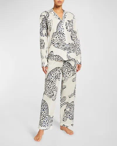 Desmond & Dempsey The Jag Printed Cotton Pyjama Set In White