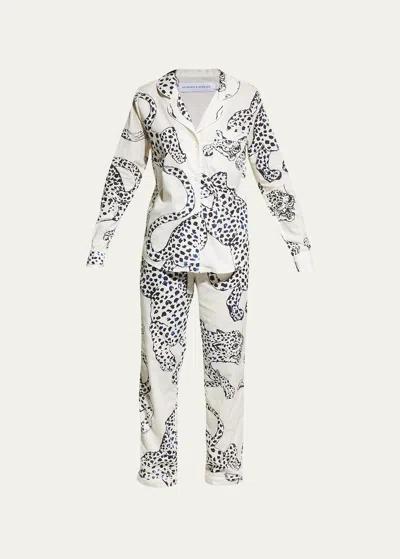 Desmond & Dempsey Large Leopard Long-sleeve Pajama Set In Jag