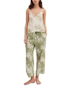 Desmond & Dempsey Floral Leopard-print Cami & Pants Pajama Set In Sage & Green