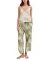 Desmond & Dempsey Floral Leopard-print Cami & Pants Pajama Set In Sage  Green