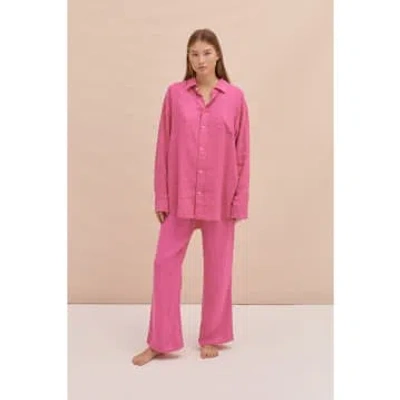 Desmond & Dempsey Linen Lounge Shirt Cerise In Pink