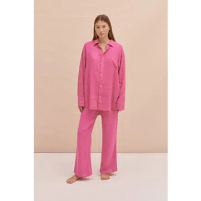 Desmond & Dempsey Linen Lounge Trouser Cerise In Pink