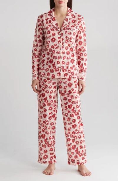 Desmond & Dempsey Long Sleeve Cotton Pajamas In Chamomile Pink/ Red