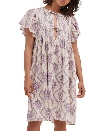 Desmond & Dempsey Pleated Alpen Floral Nightgown In Alpen Flora Cream/violet