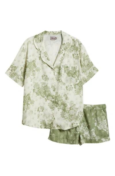Desmond & Dempsey Print Cotton Short Pyjamas In Sage/ Green